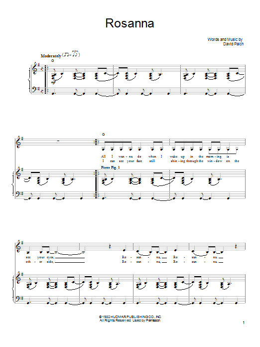 Toto Rosanna sheet music notes and chords arranged for Easy Guitar Tab