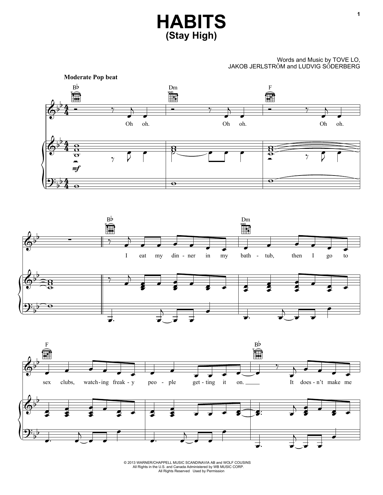 Tove Lo Habits (Stay High) sheet music notes and chords arranged for Piano, Vocal & Guitar Chords (Right-Hand Melody)