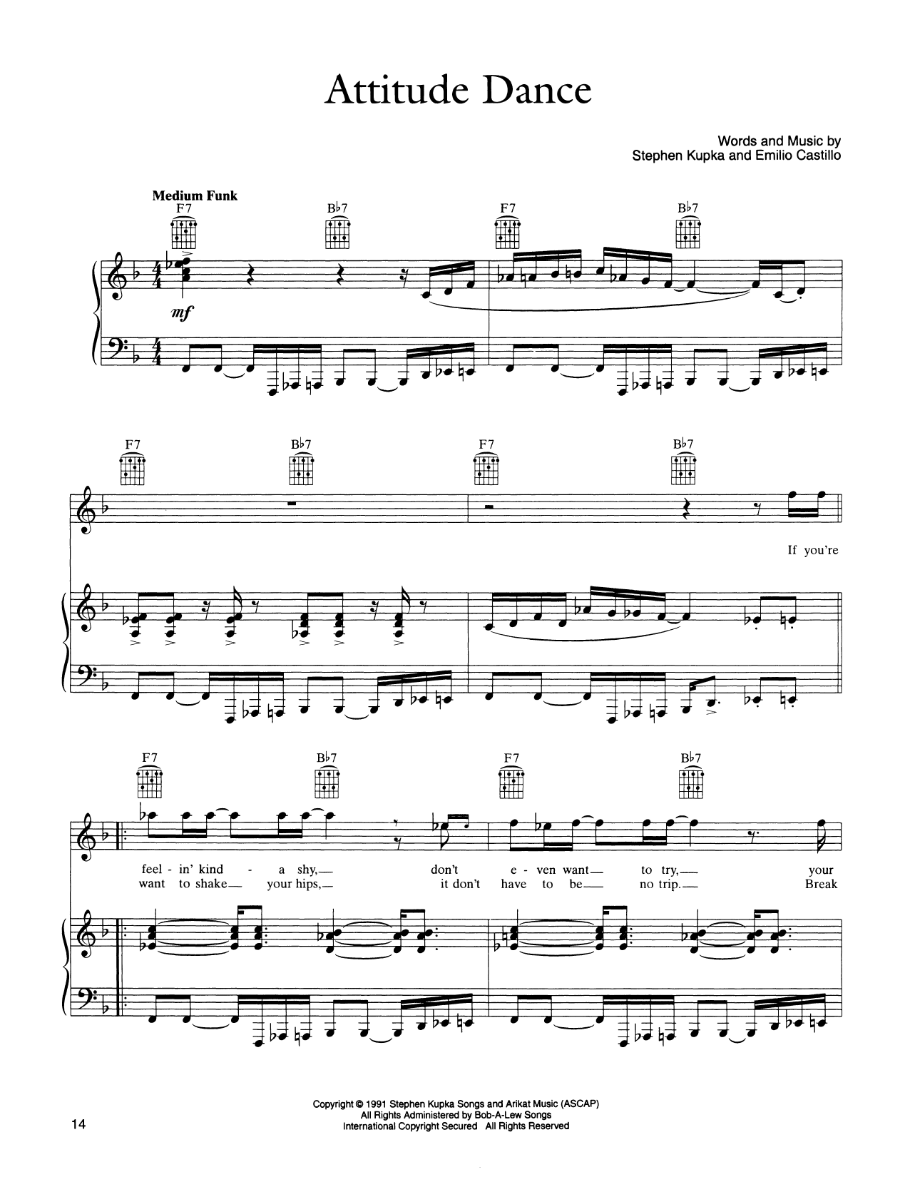 Tower Of Power Attitude Dance sheet music notes and chords arranged for Piano, Vocal & Guitar Chords (Right-Hand Melody)