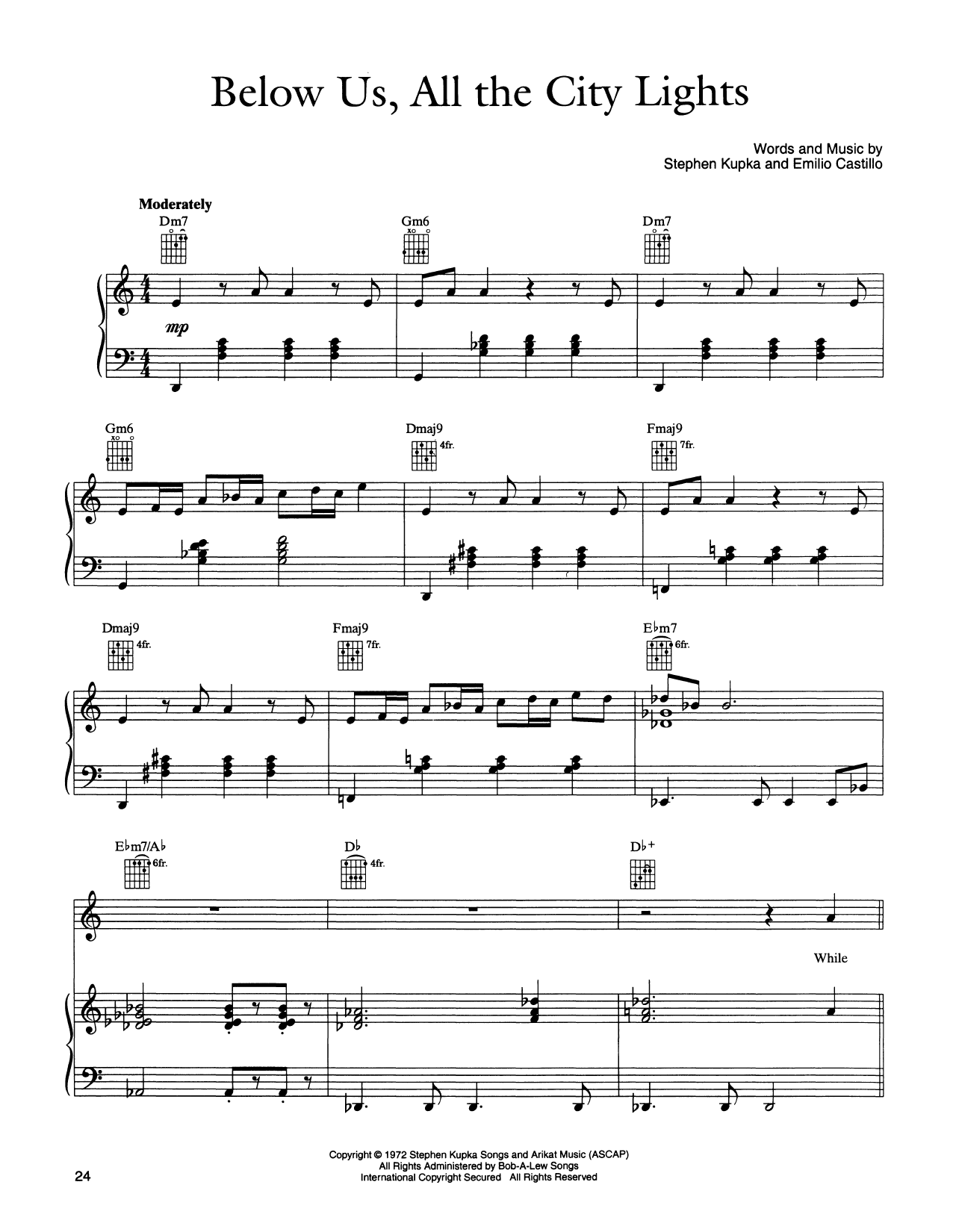 Tower Of Power Below Us, All The City Lights sheet music notes and chords arranged for Piano, Vocal & Guitar Chords (Right-Hand Melody)