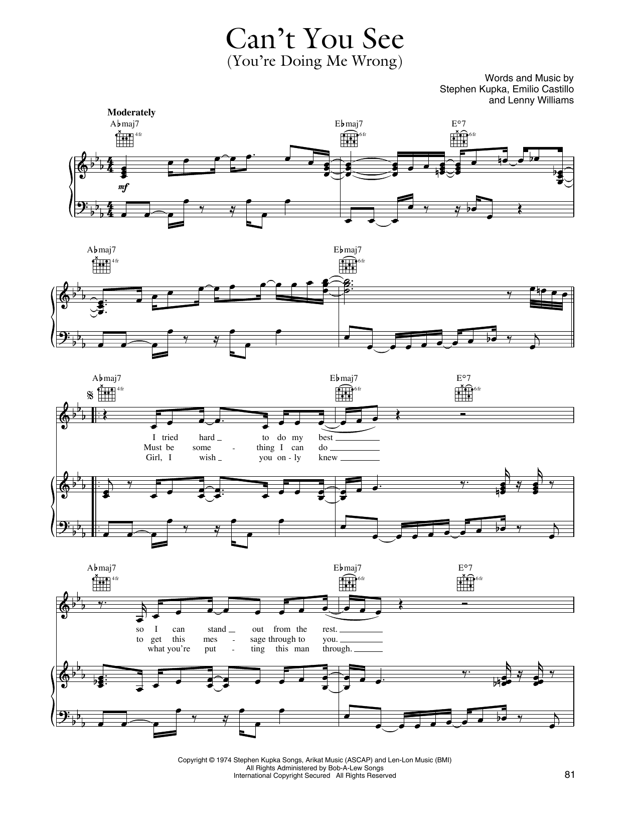 Tower Of Power Can't You See (You Doin' Me Wrong) sheet music notes and chords arranged for Piano, Vocal & Guitar Chords (Right-Hand Melody)