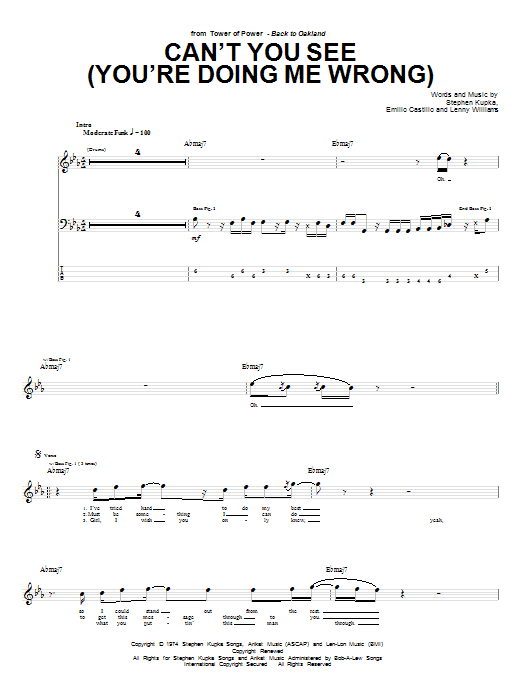 Tower Of Power Can't You See (You're Doing Me Wrong) sheet music notes and chords arranged for Bass Guitar Tab