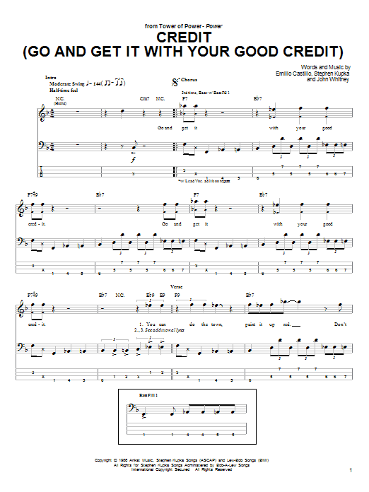 Tower Of Power Credit (Go And Get It With Your Good Credit) sheet music notes and chords arranged for Guitar Tab