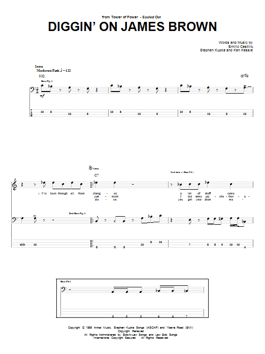 Tower Of Power Diggin' On James Brown sheet music notes and chords arranged for Bass Guitar Tab