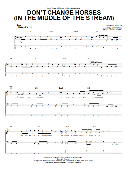 Tower Of Power Don't Change Horses (In The Middle Of The Stream) sheet music notes and chords arranged for Bass Guitar Tab