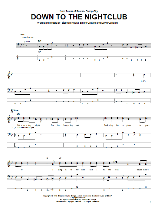 Tower Of Power Down To The Nightclub sheet music notes and chords arranged for Guitar Tab