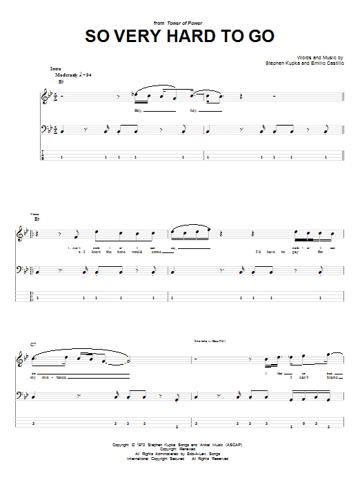 Tower Of Power So Very Hard To Go sheet music notes and chords arranged for Bass Guitar Tab