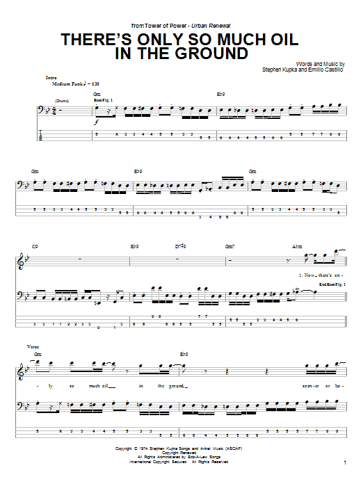 Tower Of Power There's Only So Much Oil In The Ground sheet music notes and chords arranged for Bass Guitar Tab