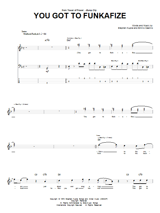 Tower Of Power You Got To Funkafize sheet music notes and chords arranged for Bass Guitar Tab