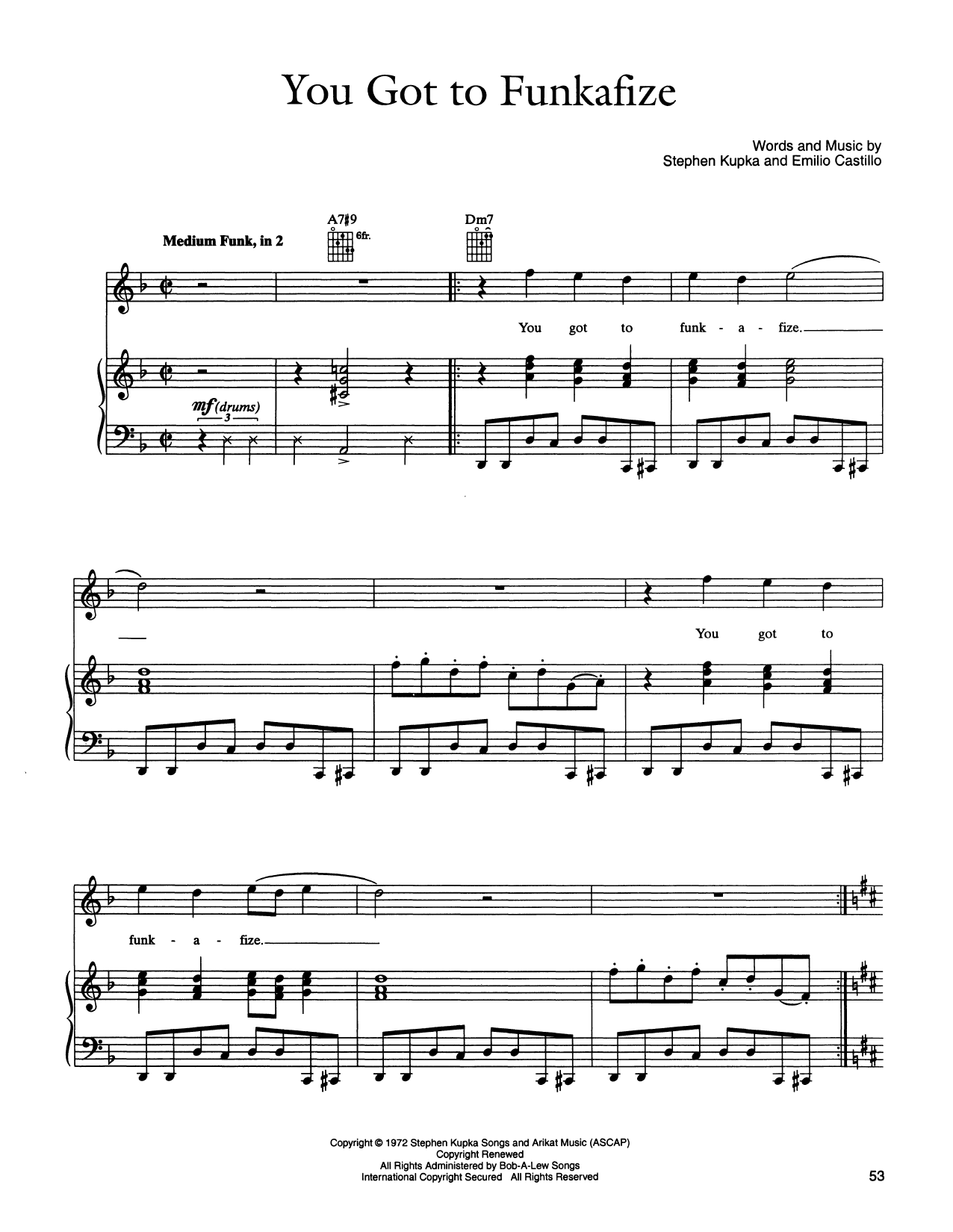Tower Of Power You Got To Funkifize sheet music notes and chords arranged for Piano, Vocal & Guitar Chords (Right-Hand Melody)