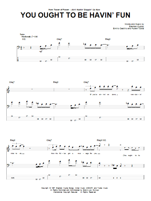 Tower Of Power You Ought To Be Havin' Fun sheet music notes and chords arranged for Piano, Vocal & Guitar Chords (Right-Hand Melody)