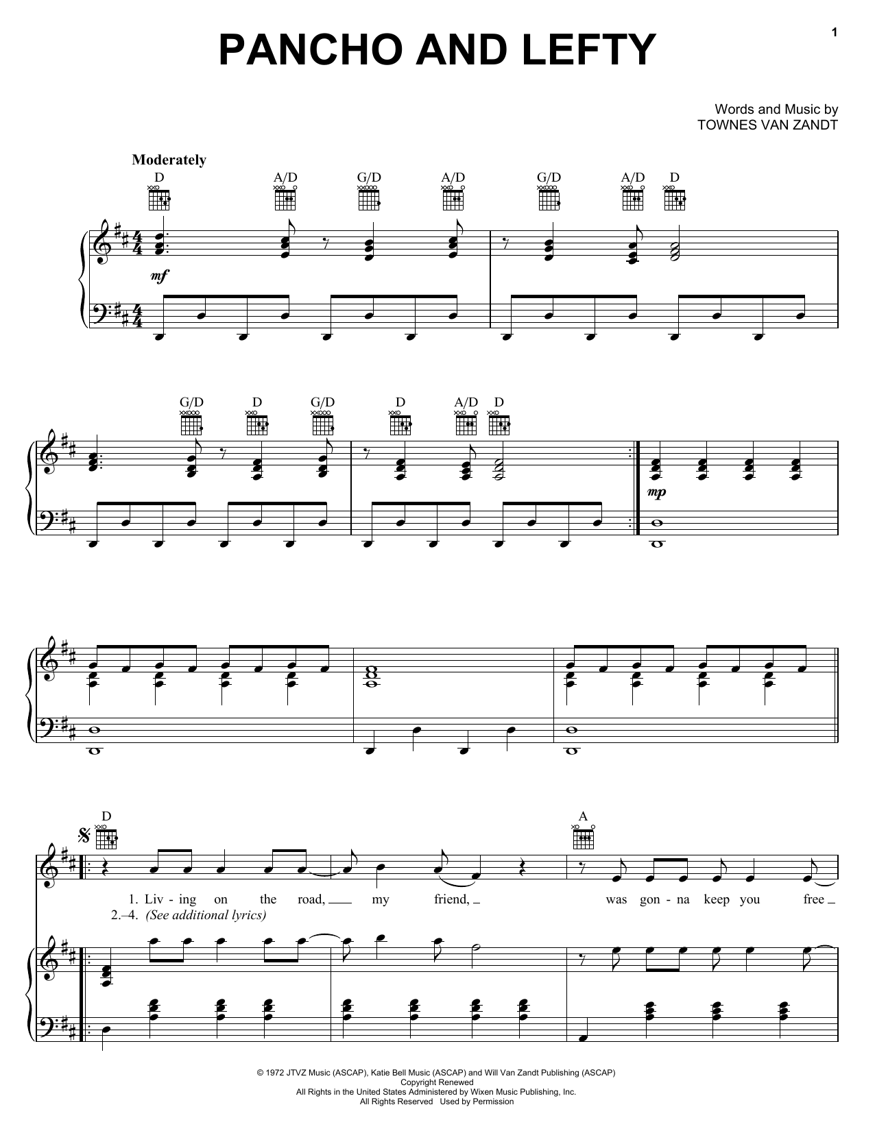 Townes Van Zandt Pancho And Lefty sheet music notes and chords arranged for Banjo Tab