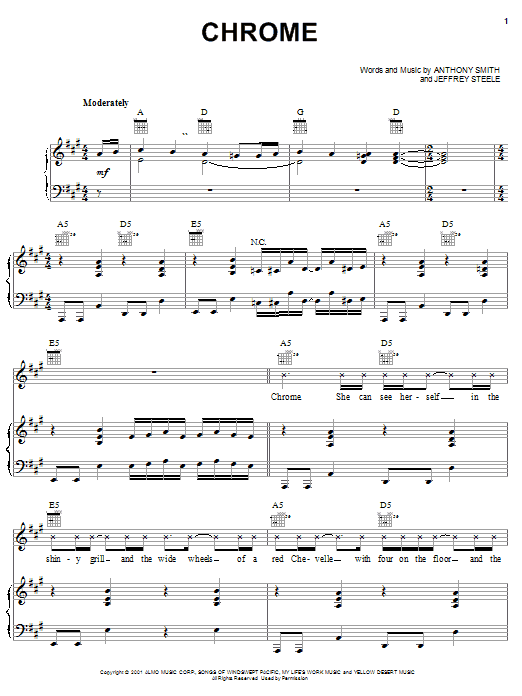 Trace Adkins Chrome sheet music notes and chords arranged for Piano, Vocal & Guitar Chords (Right-Hand Melody)