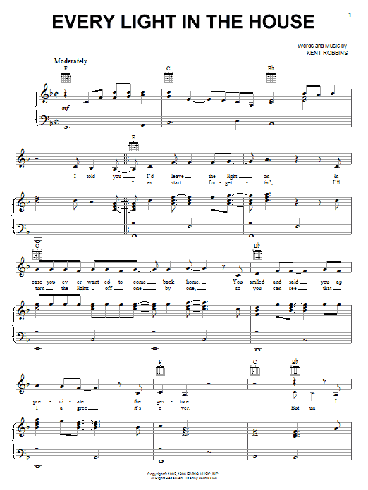 Trace Adkins Every Light In The House sheet music notes and chords arranged for Piano, Vocal & Guitar Chords (Right-Hand Melody)