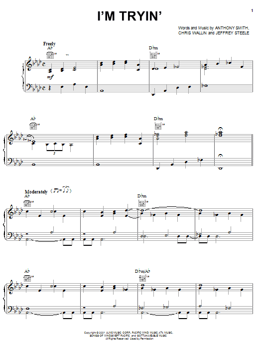 Trace Adkins I'm Tryin' sheet music notes and chords arranged for Piano, Vocal & Guitar Chords (Right-Hand Melody)