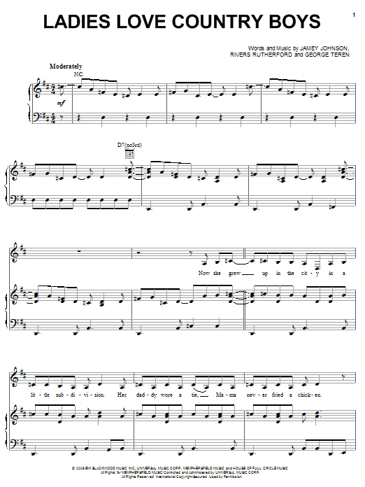 Trace Adkins Ladies Love Country Boys sheet music notes and chords arranged for Piano, Vocal & Guitar Chords (Right-Hand Melody)