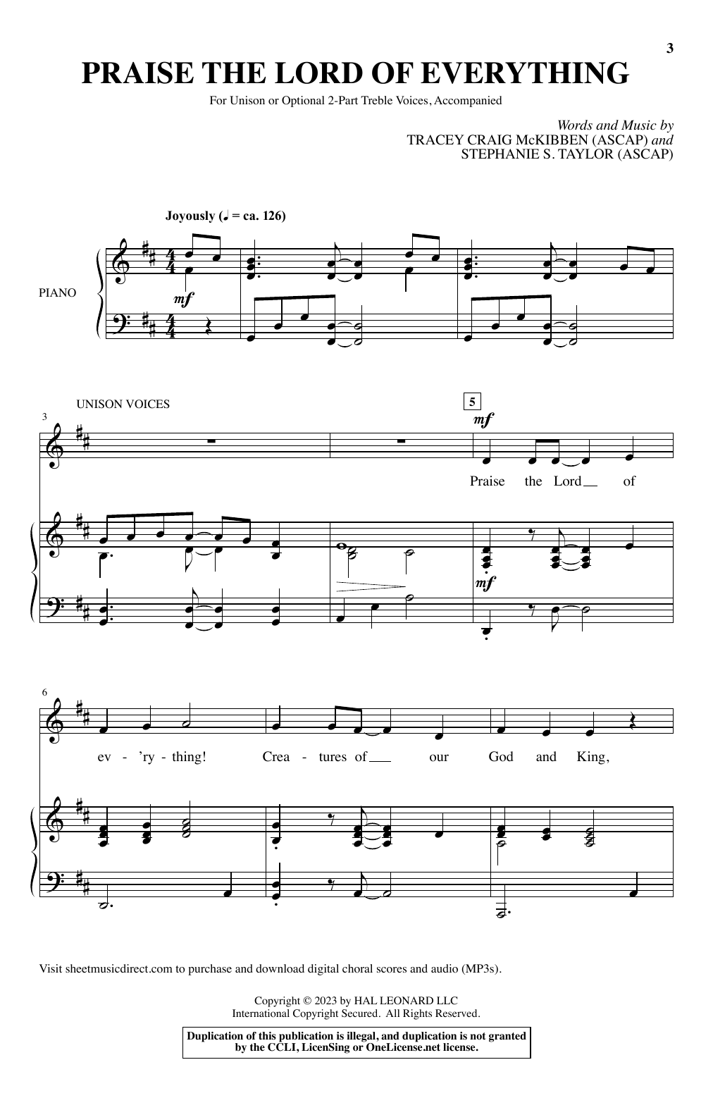 Tracey Craig McKibben and Stephanie S. Taylor Praise The Lord Of Everything sheet music notes and chords arranged for Choir
