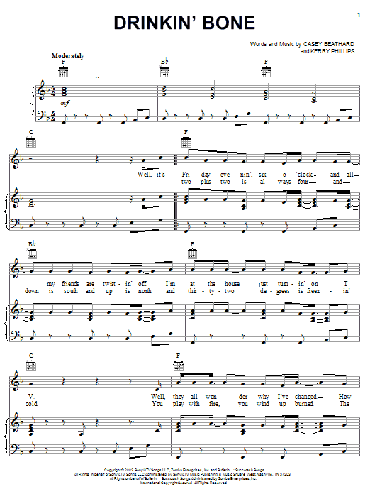 Tracy Byrd Drinkin' Bone sheet music notes and chords arranged for Piano, Vocal & Guitar Chords (Right-Hand Melody)