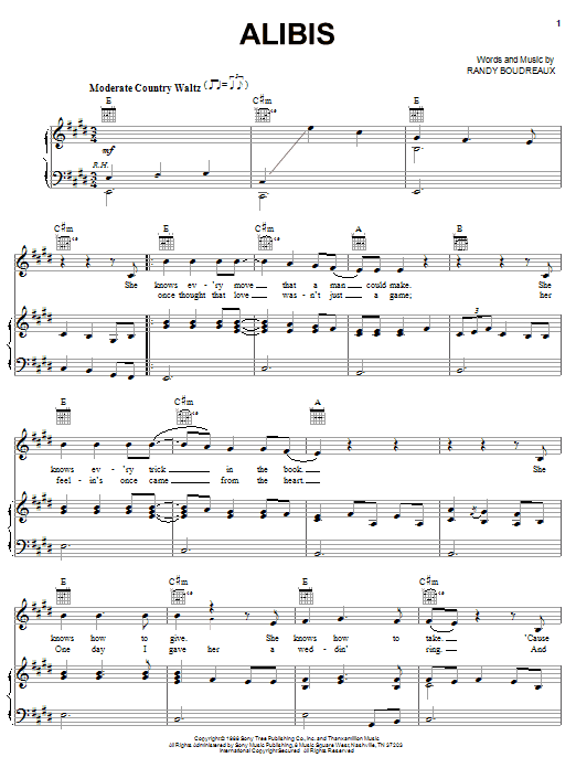 Tracy Lawrence Alibis sheet music notes and chords arranged for Easy Guitar