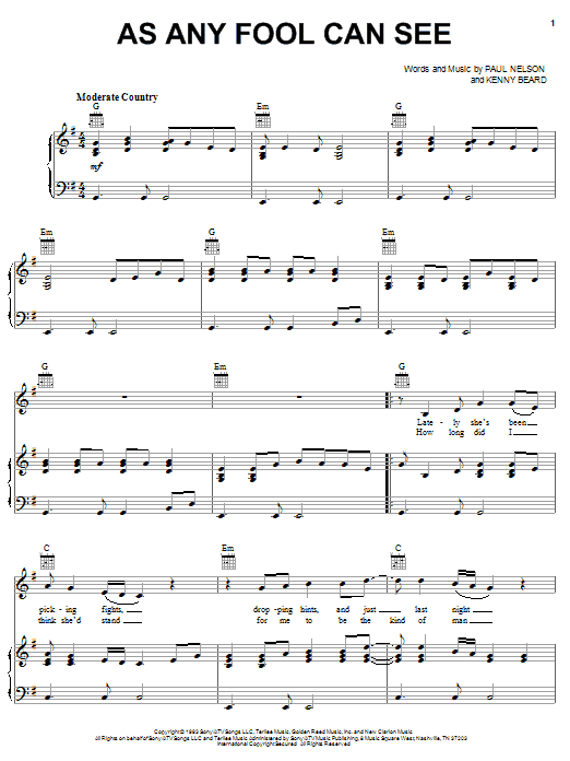 Tracy Lawrence As Any Fool Can See sheet music notes and chords arranged for Piano, Vocal & Guitar Chords (Right-Hand Melody)