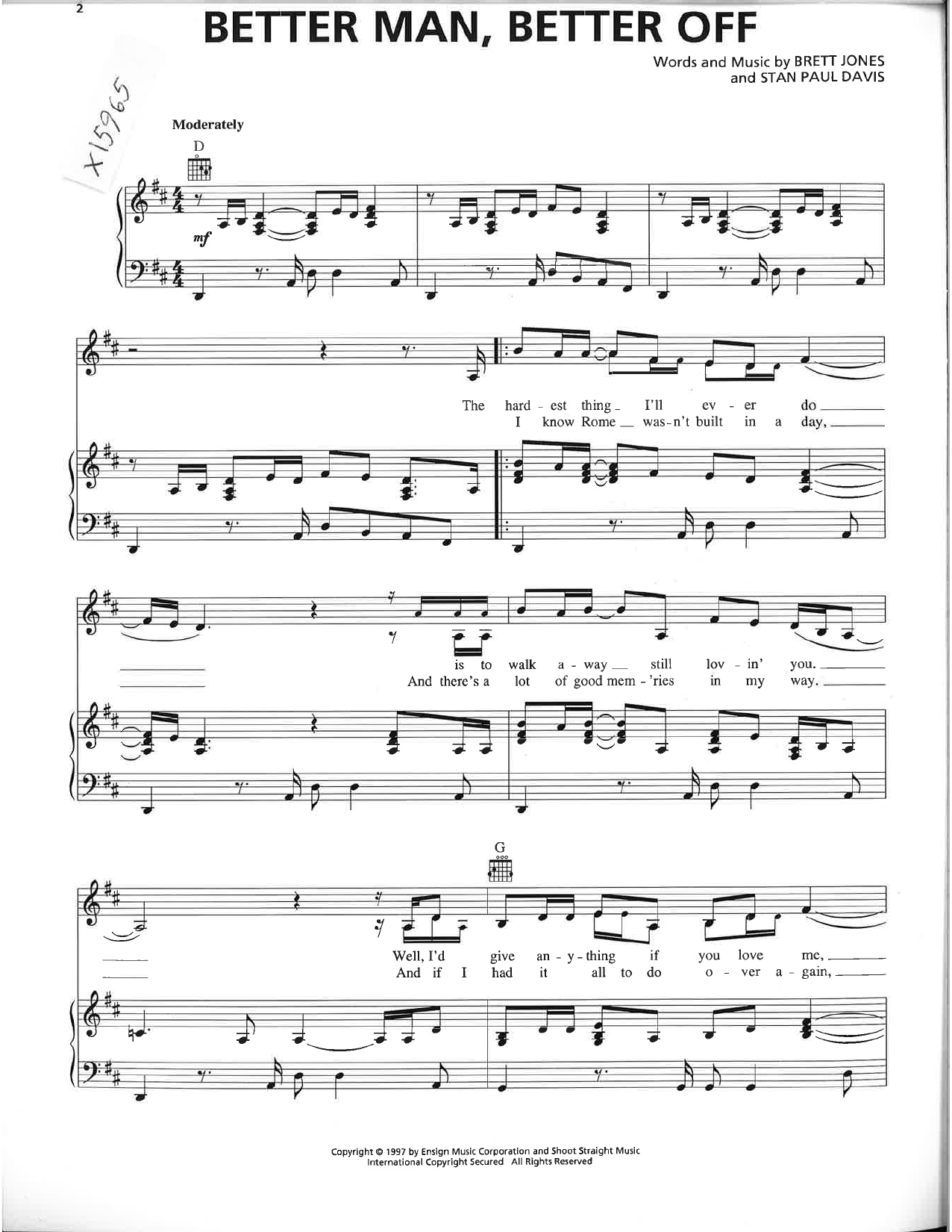 Tracy Lawrence Better Man, Better Off sheet music notes and chords arranged for Piano, Vocal & Guitar Chords (Right-Hand Melody)