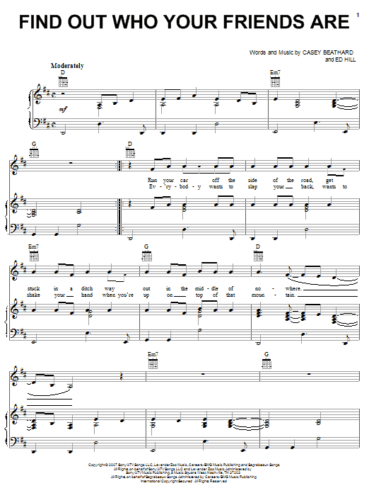 Tracy Lawrence Find Out Who Your Friends Are sheet music notes and chords arranged for Piano, Vocal & Guitar Chords (Right-Hand Melody)