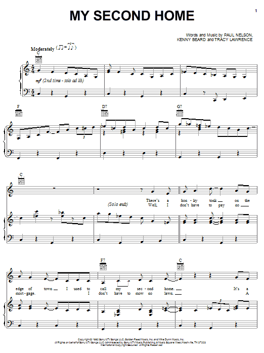 Tracy Lawrence My Second Home sheet music notes and chords arranged for Piano, Vocal & Guitar Chords (Right-Hand Melody)
