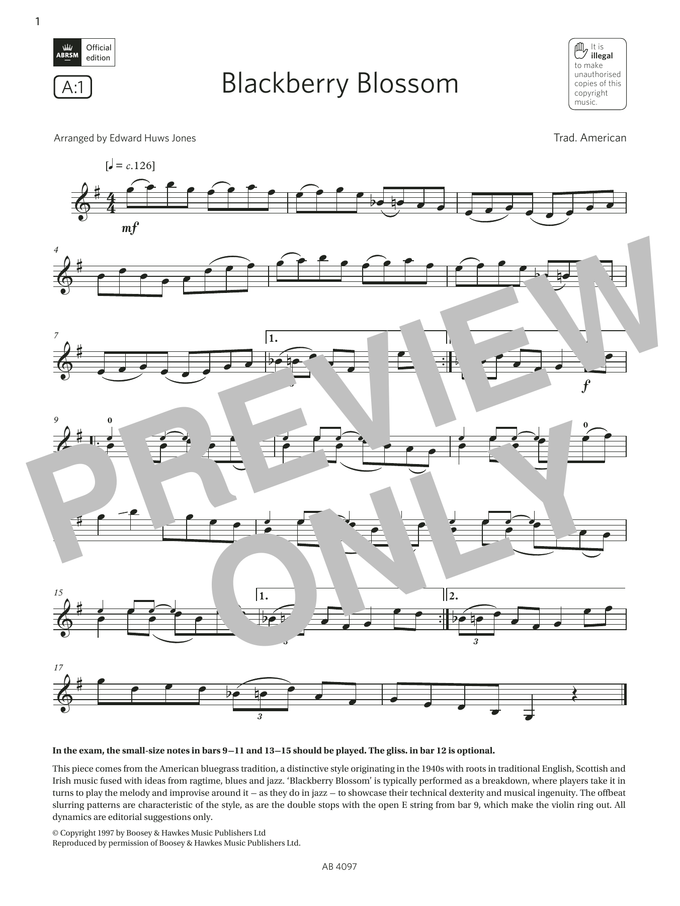 Trad. American Blackberry Blossom (Grade 3, A1, from the ABRSM Violin Syllabus from 2024) sheet music notes and chords arranged for Violin Solo