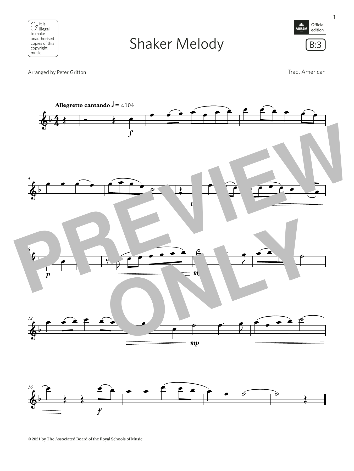 Trad. American Shaker Melody  (Grade 2 List B3 from the ABRSM Flute syllabus from 2022) sheet music notes and chords arranged for Flute Solo