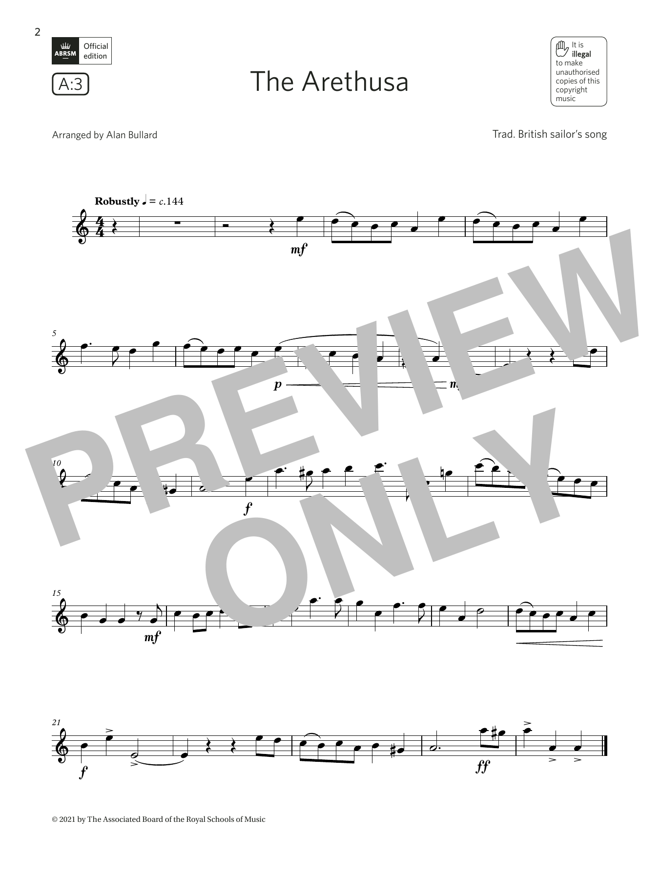 Trad. British sailor's song The Arethusa  (Grade 2 List A3 from the ABRSM Flute syllabus from 2022) sheet music notes and chords arranged for Flute Solo