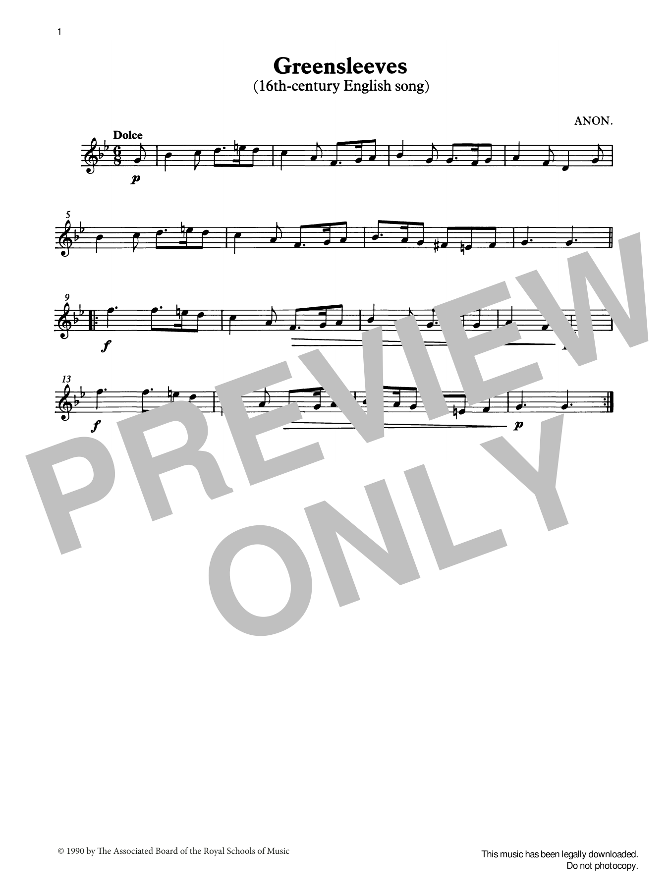 Trad. English Greensleeves from Graded Music for Tuned Percussion, Book II sheet music notes and chords arranged for Percussion Solo