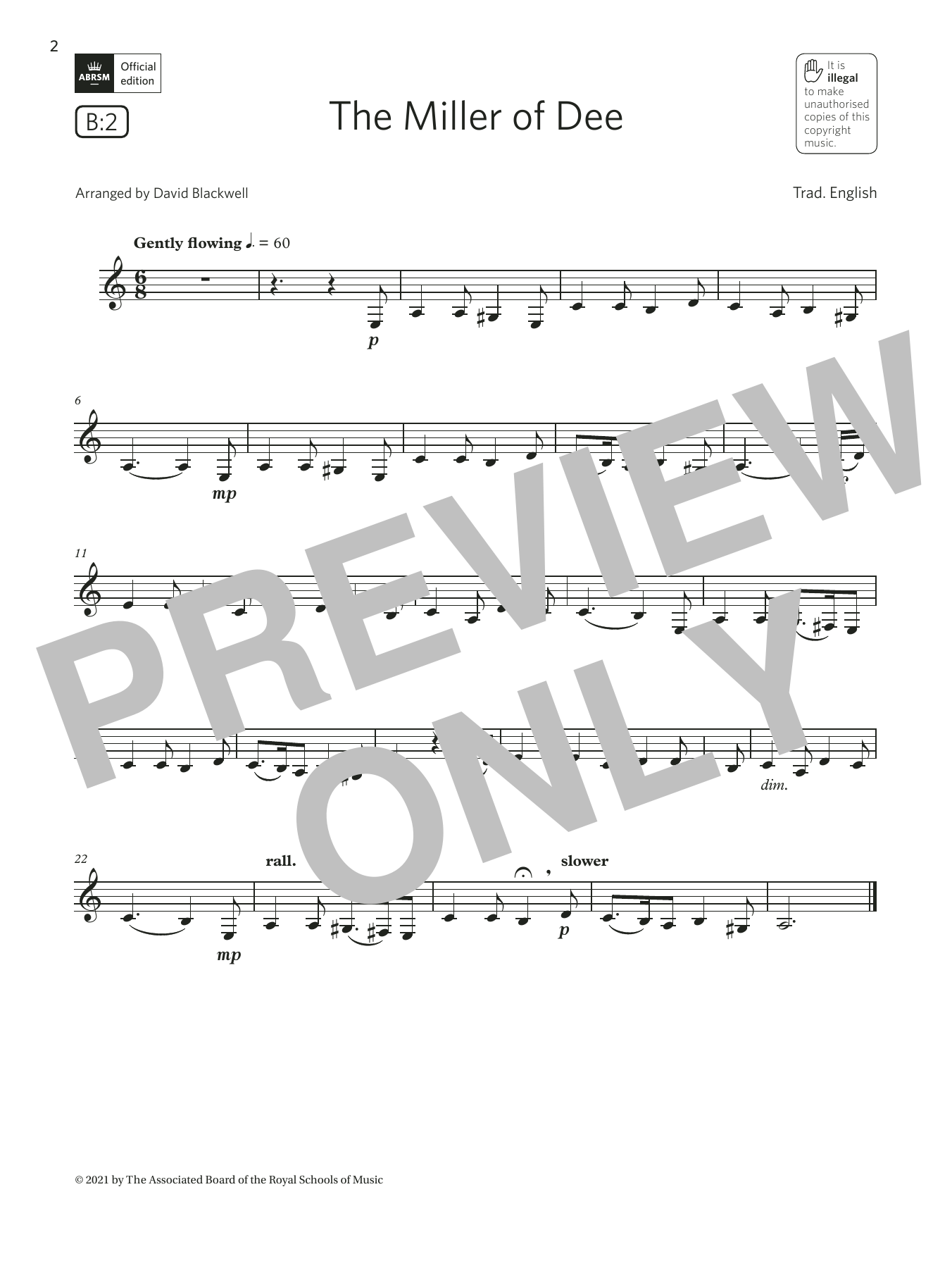 Trad. English The Miller of Dee  (Grade 2 List B2 from the ABRSM Clarinet syllabus from 2022) sheet music notes and chords arranged for Clarinet Solo