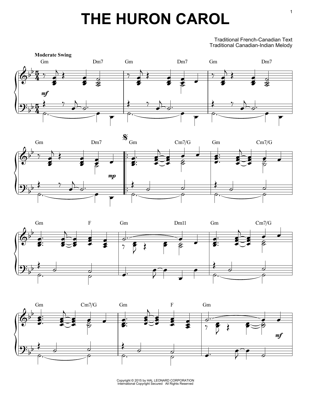 Trad. French-Canadian Text The Huron Carol [Jazz version] (arr. Brent Edstrom) sheet music notes and chords arranged for Piano Solo