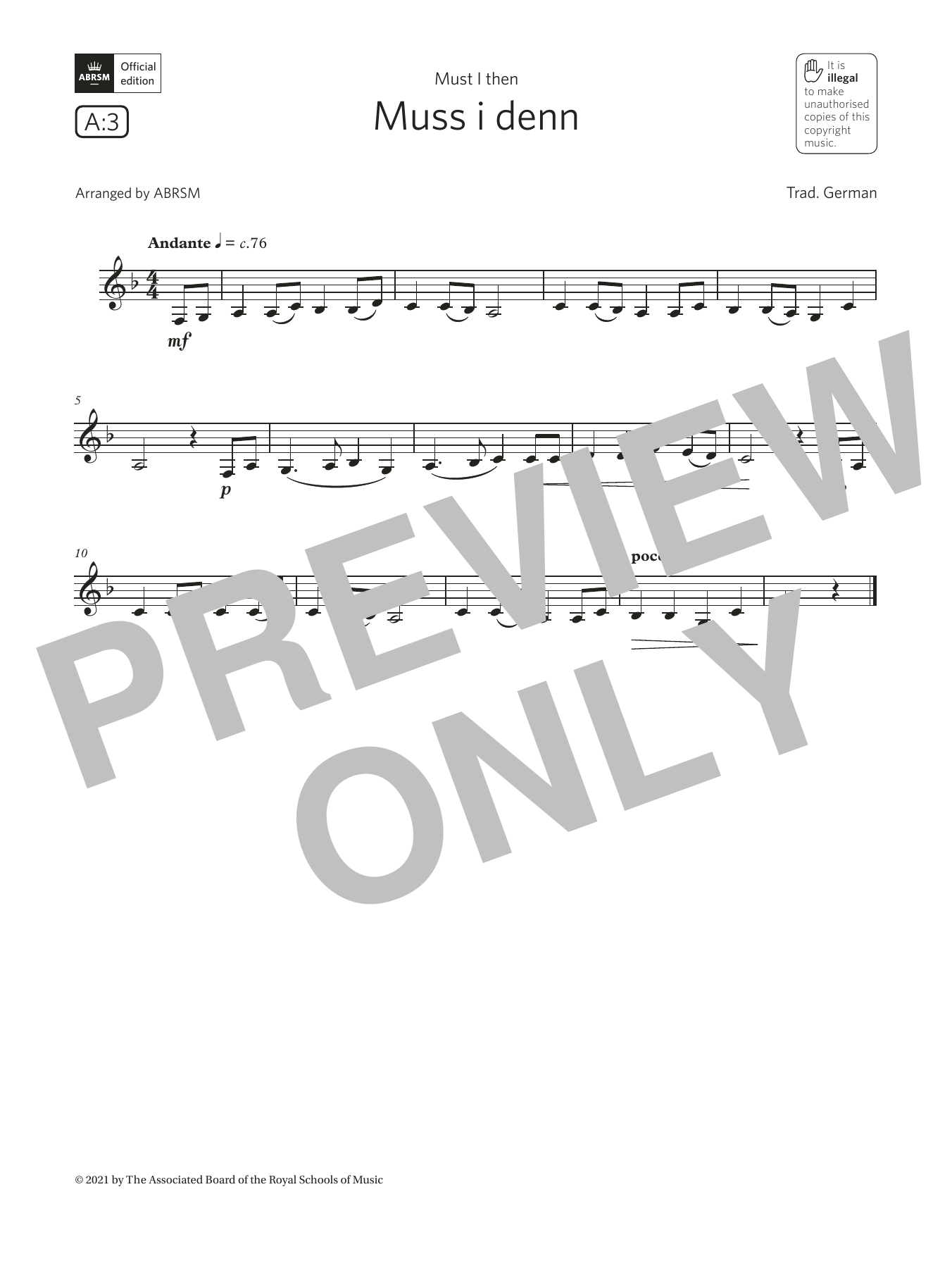 Trad. German Muss i denn  (Grade 1 List A3 from the ABRSM Clarinet syllabus from 2022) sheet music notes and chords arranged for Clarinet Solo