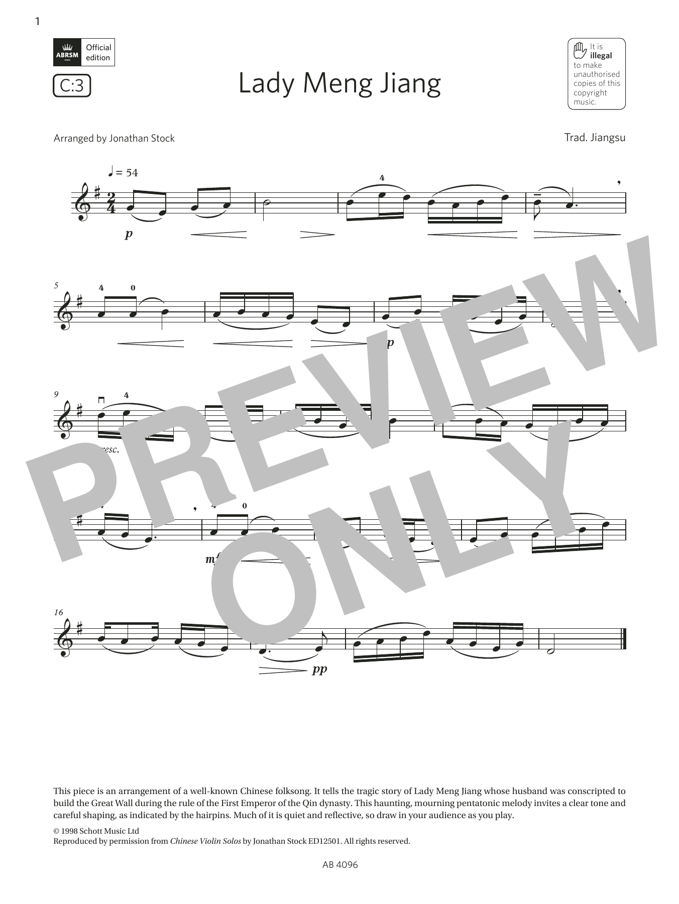 Trad. Jiangsu Lady Meng Jiang (Grade 2, C3, from the ABRSM Violin Syllabus from 2024) sheet music notes and chords arranged for Violin Solo