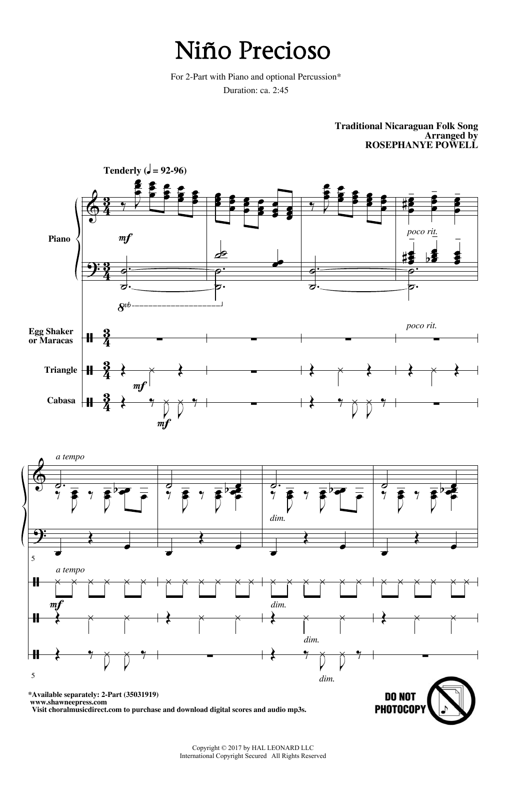 Trad. Nicaraguan Folk Song Nino Precioso (arr. Rosephanye Powell) sheet music notes and chords arranged for 2-Part Choir