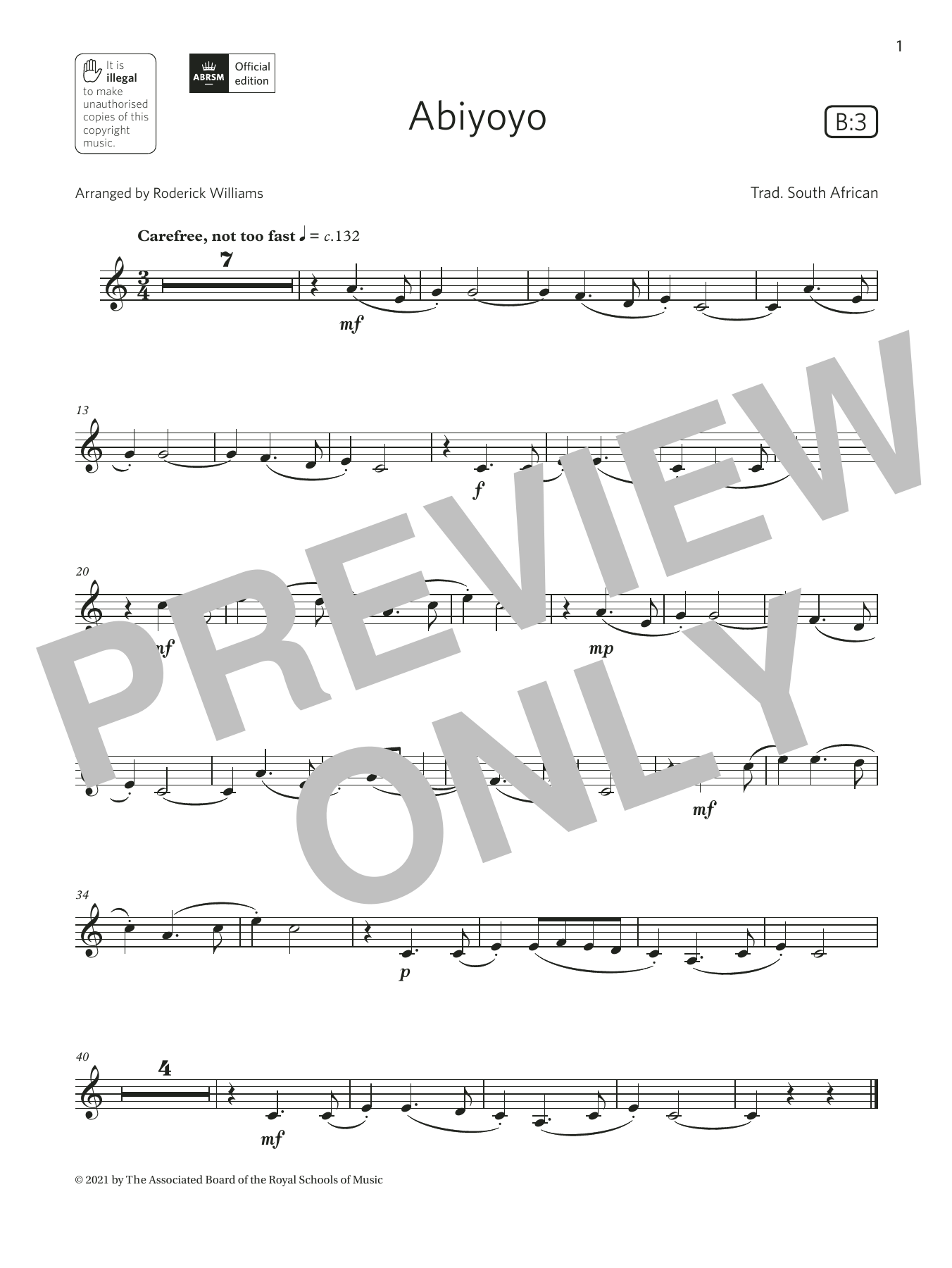 Trad. South African Abiyoyo  (Grade 2 List B3 from the ABRSM Clarinet syllabus from 2022) sheet music notes and chords arranged for Clarinet Solo
