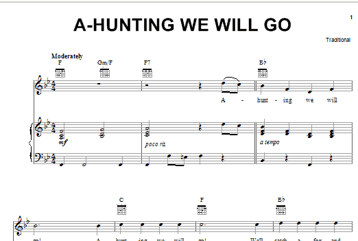Traditional A-Hunting We Will Go sheet music notes and chords arranged for Lead Sheet / Fake Book