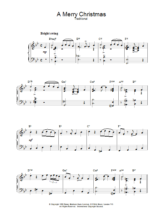 Traditional A Merry Christmas sheet music notes and chords arranged for Piano Solo