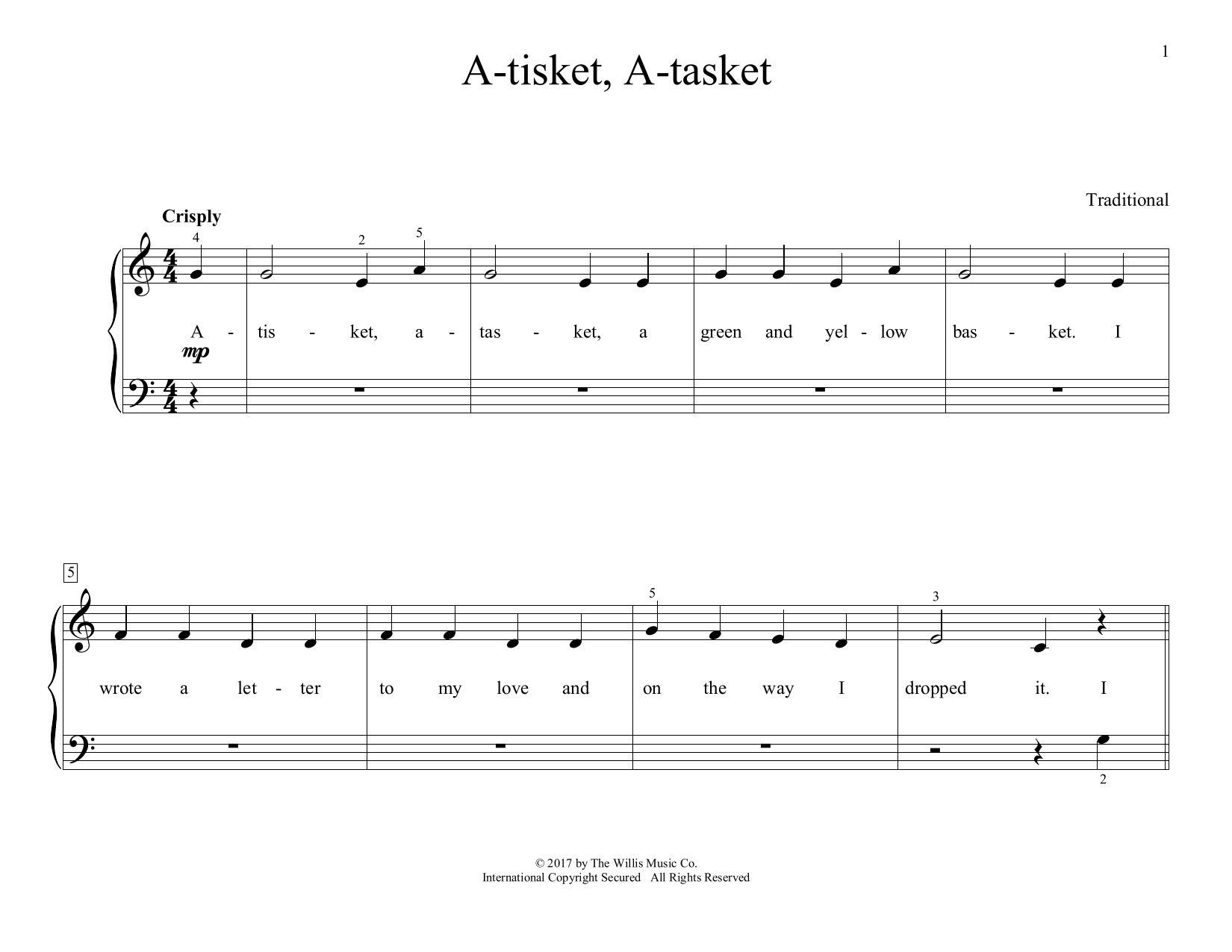 Traditional A-tisket, A-tasket (arr. Christopher Hussey) sheet music notes and chords arranged for Educational Piano
