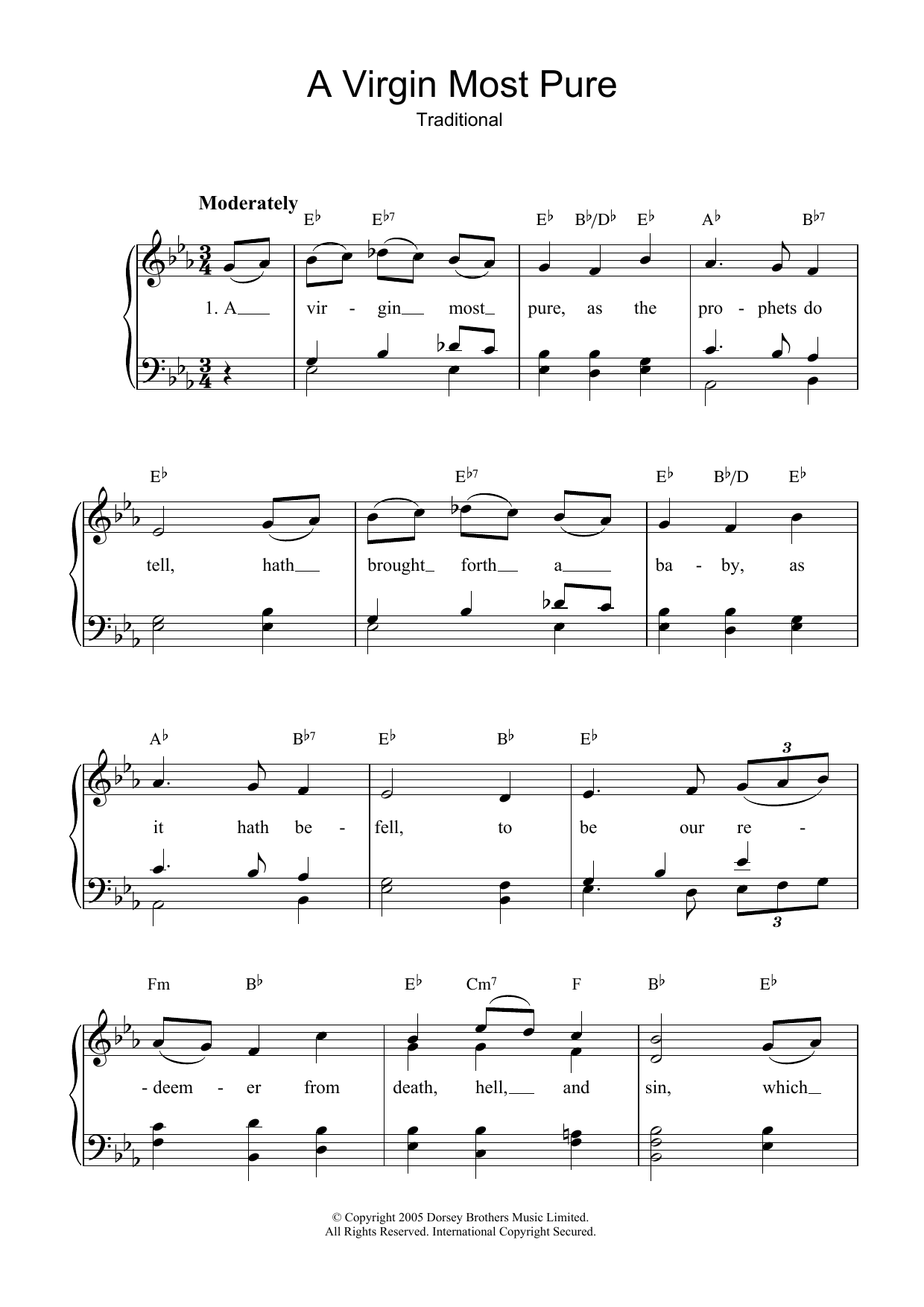 Traditional A Virgin Most Pure sheet music notes and chords arranged for Piano & Vocal