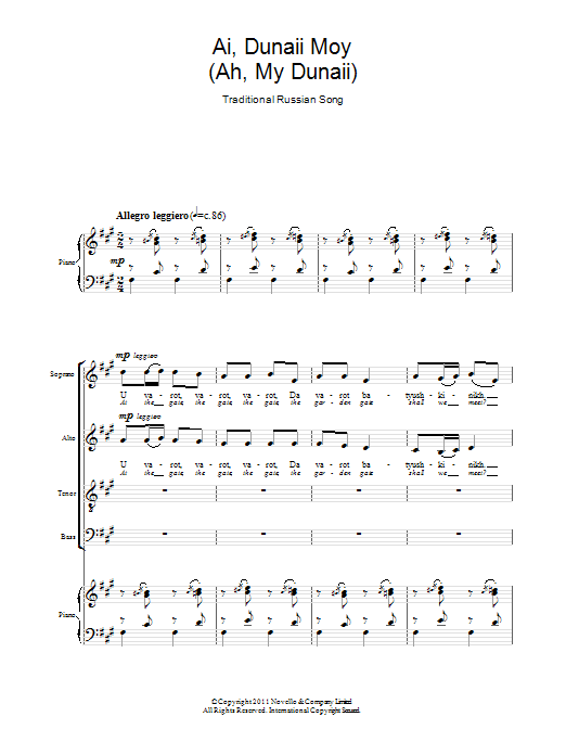 Traditional Ai, Dunaii Moy (Ah, My Dunaii) sheet music notes and chords arranged for SATB Choir
