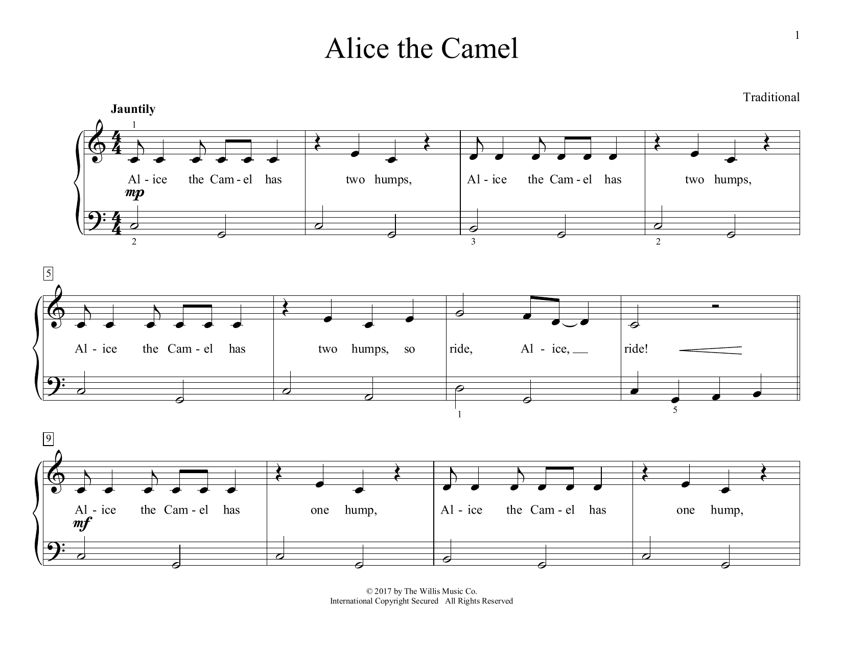 Traditional Alice The Camel (arr. Christopher Hussey) sheet music notes and chords arranged for Educational Piano