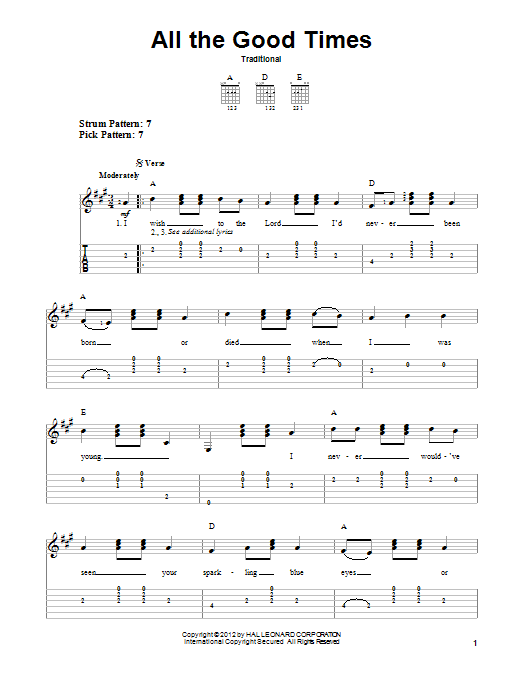 Traditional All The Good Times sheet music notes and chords arranged for Easy Guitar Tab