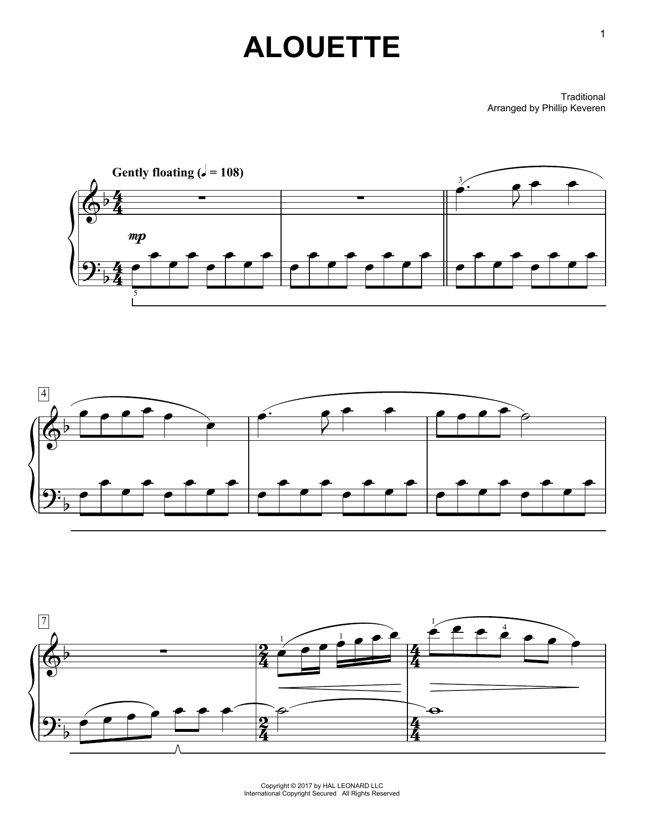 Traditional Alouette [Classical version] (arr. Phillip Keveren) sheet music notes and chords arranged for Easy Piano