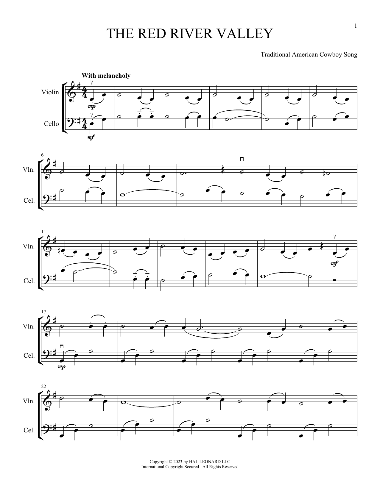 Traditional American Cowboy So The Red River Valley (arr. Michelle Hynson) sheet music notes and chords arranged for Instrumental Duet