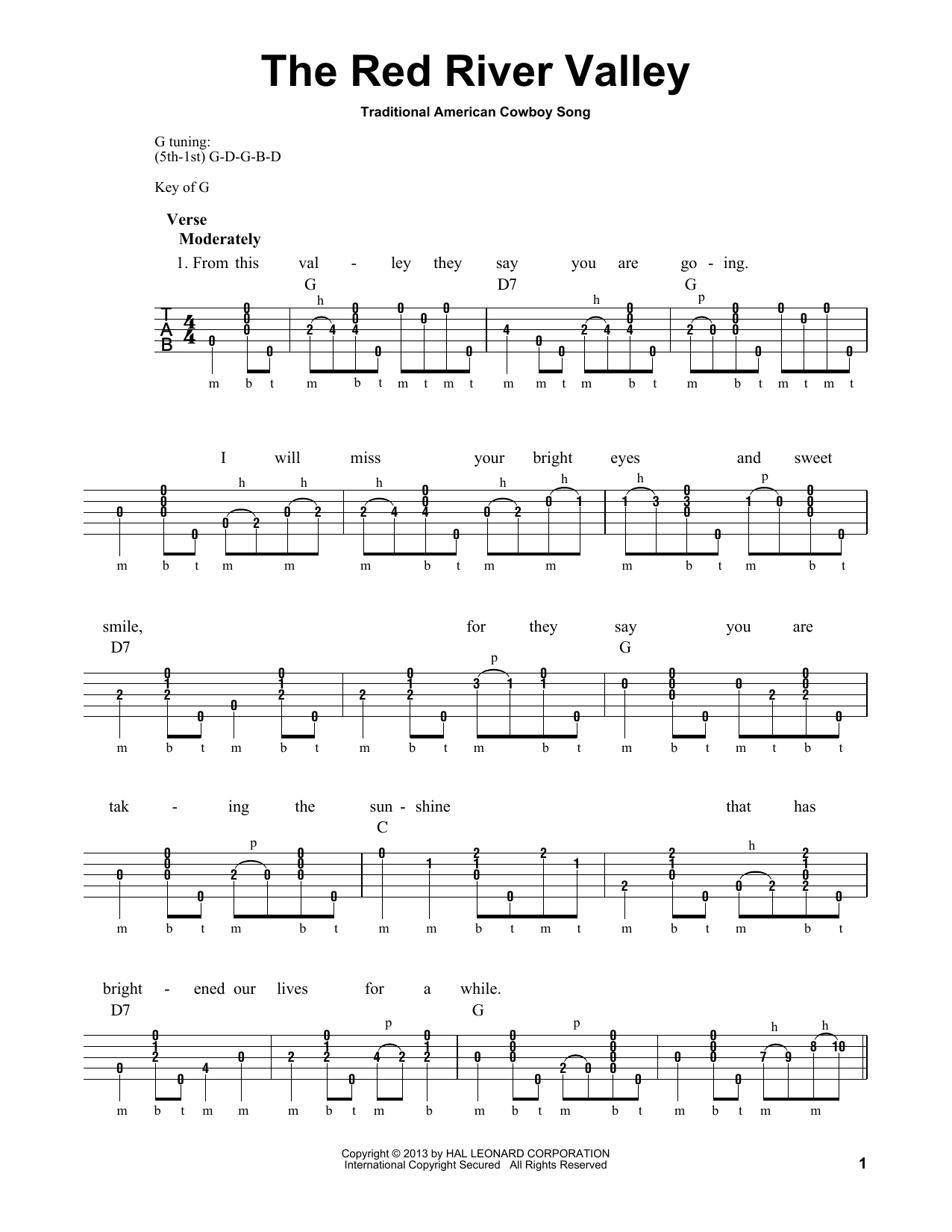 Michael Miles The Red River Valley sheet music notes and chords arranged for Banjo Tab