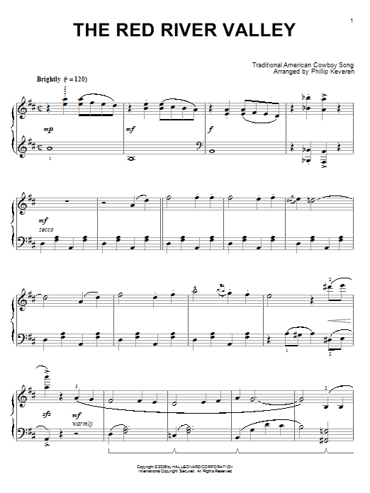 Traditional American Cowboy Song The Red River Valley (arr. Phillip Keveren) sheet music notes and chords arranged for Piano Solo