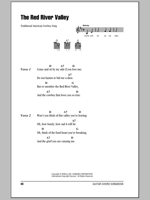 Traditional American Cowboy So The Red River Valley sheet music notes and chords arranged for Solo Guitar