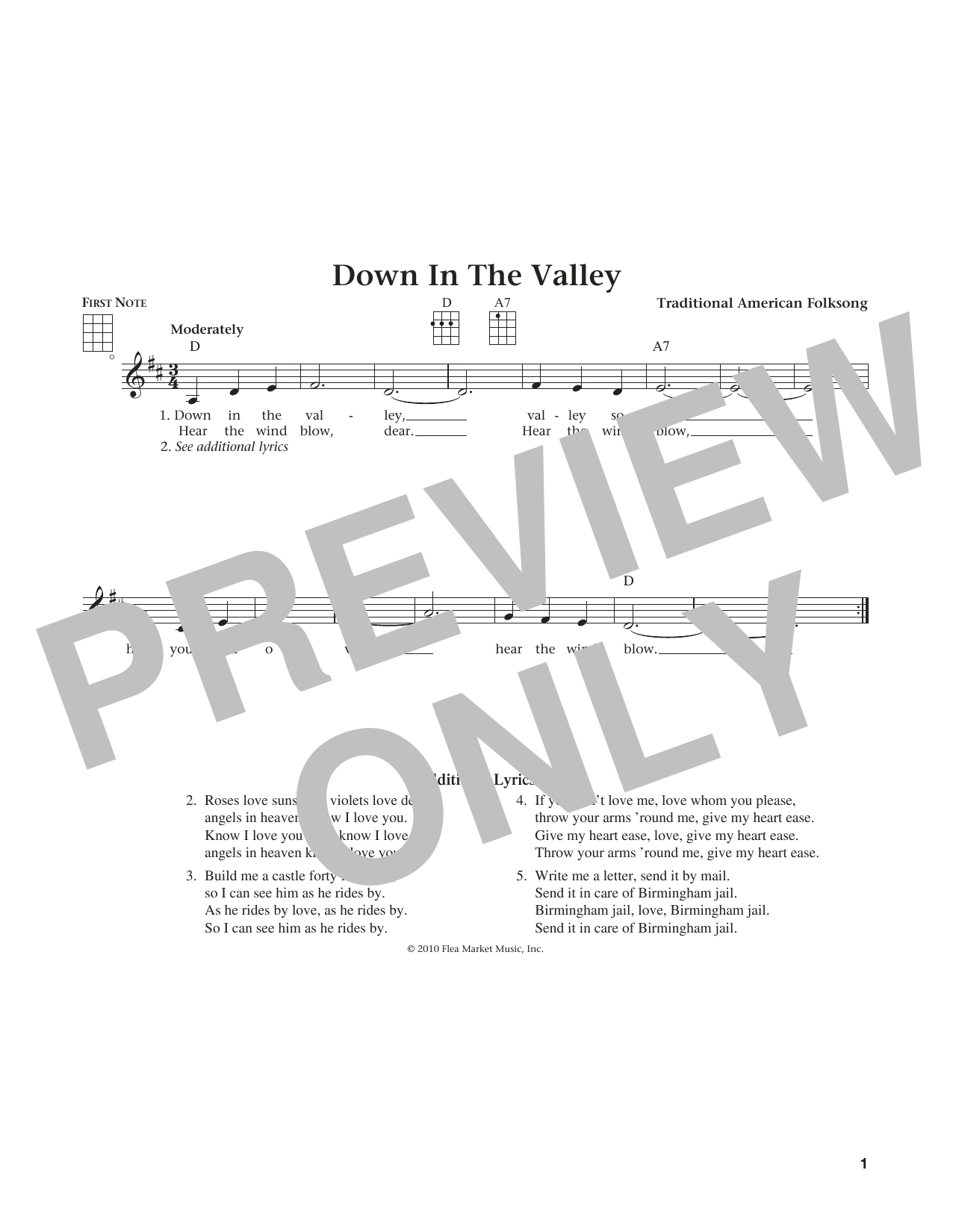 Traditional American Folksong Down In The Valley (from The Daily Ukulele) (arr. Liz and Jim Beloff) sheet music notes and chords arranged for Ukulele